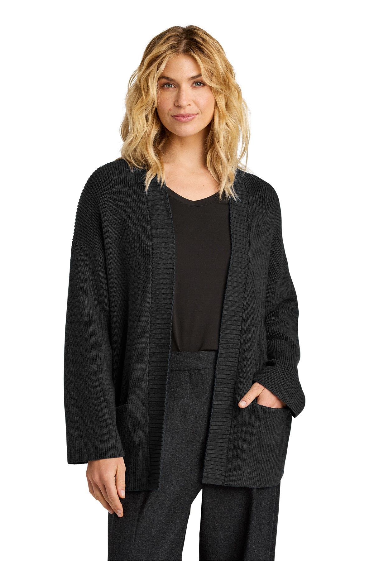 MM3021 MERCER + METTLE WOMENS OPEN CARDIGAN TWO CREDITS