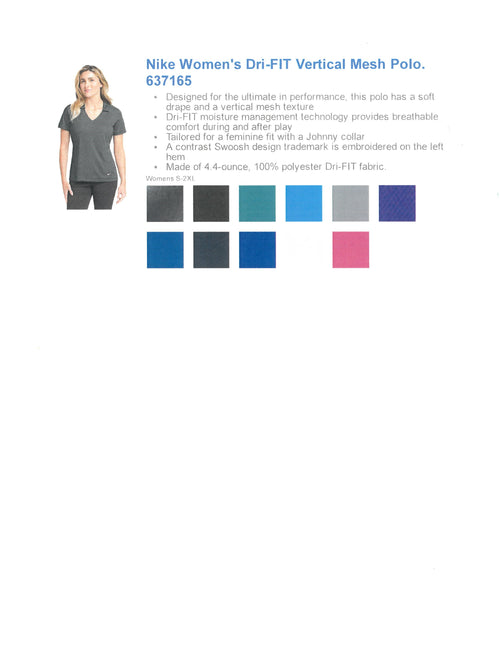 637165 NIKE WOMENS DRI FIT VERTICAL MESH POLO TWO CREDITS
